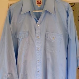 Ely Cattlemen shirt Xlarge tall pearl snaps light blue